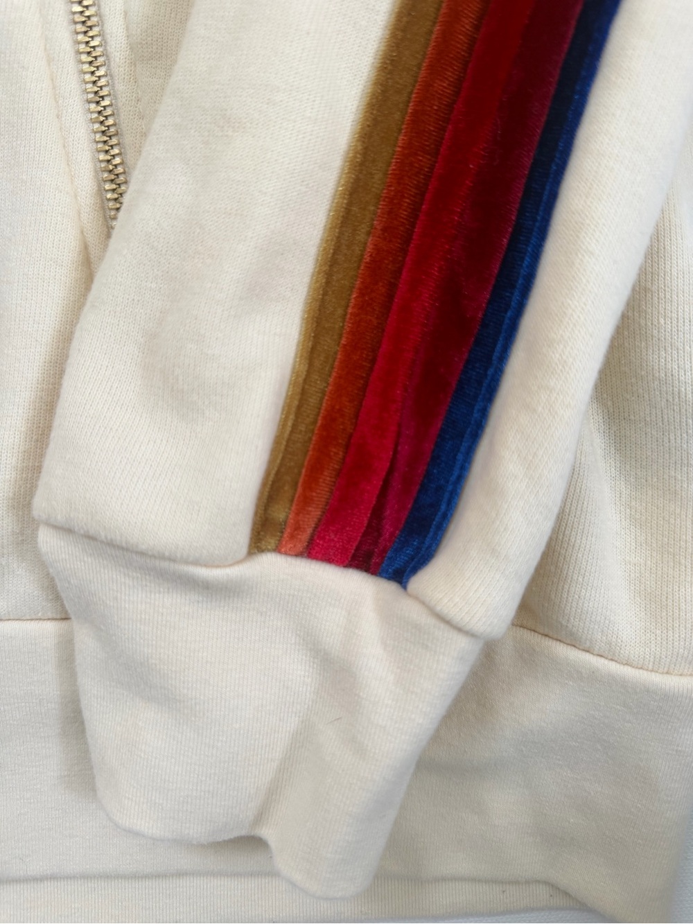 Aviator Nation Cream Hoodie with velvet Stripe Sleeve - RARE 🌈 MEDIUM - Picture 10 of 16